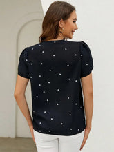 Load image into Gallery viewer, Women's V-Neck Heart Print Blouse – Petal Sleeve Pleated Front Elegant Top