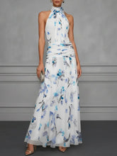 Load image into Gallery viewer, Halter Neck Printed Maxi Dress – Fitted Sleeveless Long Dress