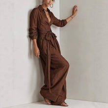 Load image into Gallery viewer, Women's Collar Long Sleeve Top & High-Waist Pants Two-Piece Set – 5 Colors