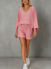 Load image into Gallery viewer, Women's Loose V-Neck Long Sleeve Striped Shorts Set – Casual Leisure