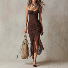 Load image into Gallery viewer, Women's Pleated Spaghetti Strap Lace Trim Maxi Dress | Elegant Street Style