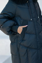 Load image into Gallery viewer, Celeste Genuine Fur Trim Down Fill Coat in Black
