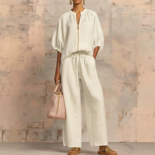 Load image into Gallery viewer, Women's Casual Loose Zipper Round Neck Wide-Leg Pants Set