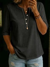 Load image into Gallery viewer, Women's Solid Color Henley Button-Up Short Sleeve Top