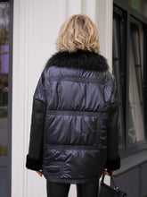 Load image into Gallery viewer, Audrey Genuine Lamb Leather Fox Fur Down Coat in Dark Sapphire