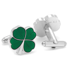 Load image into Gallery viewer, Green Clover Cufflinks and Tie Bar Gift Set