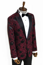 Load image into Gallery viewer, Floral Patterned Burgundy Men Dinner Jacket - Wessi