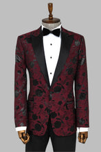 Load image into Gallery viewer, Floral Patterned Burgundy Men Dinner Jacket - Wessi