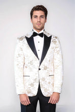 Load image into Gallery viewer, Floral Patterned White Men Tuxedo Blazer - Wessi