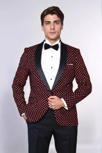 Load image into Gallery viewer, Dot Patterned Slim Fit Burgundy Men Dinner Jacket - Wessi
