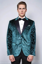 Load image into Gallery viewer, Floral Patterned Velvet Green Men Evening Jacket - Wessi