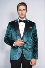 Load image into Gallery viewer, Floral Patterned Velvet Green Men Evening Jacket - Wessi