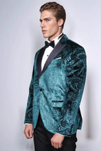 Load image into Gallery viewer, Floral Patterned Velvet Green Men Evening Jacket - Wessi