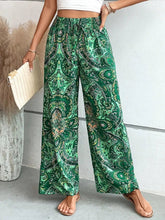 Load image into Gallery viewer, Women's Paisley Print Wide-Leg Pants – Boho Smocked Elastic Waist Tie-Up Flowy Trousers