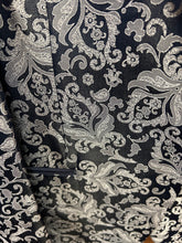 Load image into Gallery viewer, Moda Color Exclusive Navy with Silver Floral/Brocade Print 1-Button 3-Piece Turkish Slim Fit Suit