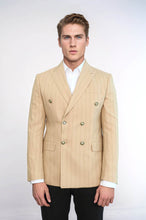 Load image into Gallery viewer, Double Breasted Slim Fit Striped Cream Men Blazer - Wessi