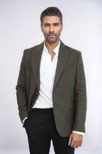 Load image into Gallery viewer, Houndstooth Wool Dark Green Men Blazer - Wessi