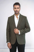 Load image into Gallery viewer, Houndstooth Wool Dark Green Men Blazer - Wessi