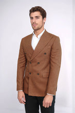 Load image into Gallery viewer, Houndstooth Patterned Tawny Men Double Breasted Blazer - Wessi