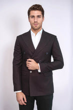 Load image into Gallery viewer, Houndstooth Patterned Burgundy Men Double Breasted Blazer - Wessi