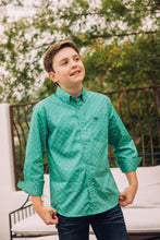 Load image into Gallery viewer, Kid's Cotton Green Monogram Digital Print Dress Shirt