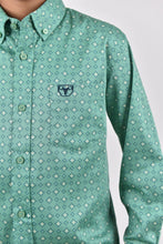 Load image into Gallery viewer, Kid's Cotton Green Monogram Digital Print Dress Shirt