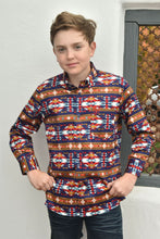 Load image into Gallery viewer, Kid's Cotton Navy Aztec Digital Print Dress Shirt