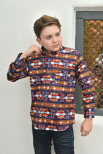 Load image into Gallery viewer, Kid's Cotton Navy Aztec Digital Print Dress Shirt