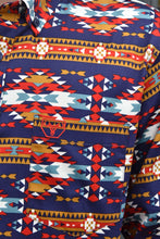 Load image into Gallery viewer, Kid's Cotton Navy Aztec Digital Print Dress Shirt