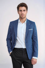 Load image into Gallery viewer, Striped Blue Slim-Fit Blazer - Wessi