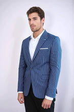 Load image into Gallery viewer, Striped Blue Slim-Fit Blazer - Wessi