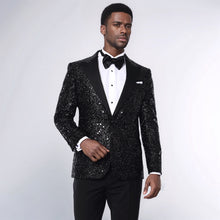 Load image into Gallery viewer, Sequin Patterned Black Party Blazer | Wessi