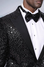 Load image into Gallery viewer, Sequin Patterned Black Party Blazer | Wessi