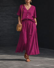 Load image into Gallery viewer, Women's V-Neck Button-Up Top & Long Skirt Set