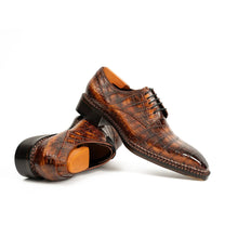Load image into Gallery viewer, Classic Brown Crocodile Norwegian Derby Shoes