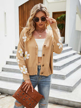 Load image into Gallery viewer, Collegiate Style Floral Pattern Knit Cardigan Loose-Fit Sweater | NCS