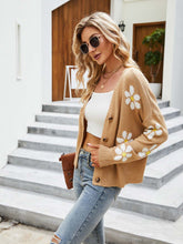 Load image into Gallery viewer, Collegiate Style Floral Pattern Knit Cardigan Loose-Fit Sweater | NCS