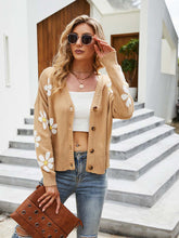 Load image into Gallery viewer, Collegiate Style Floral Pattern Knit Cardigan Loose-Fit Sweater | NCS