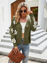 Load image into Gallery viewer, Collegiate Style Floral Pattern Knit Cardigan Loose-Fit Sweater | NCS