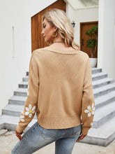 Load image into Gallery viewer, Collegiate Style Floral Pattern Knit Cardigan Loose-Fit Sweater | NCS