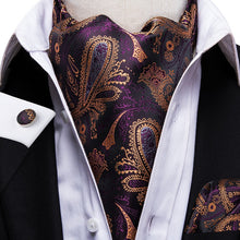 Load image into Gallery viewer, Colorful Silk Ascot/Cravat Tie, Handkerchief & Cufflinks Set