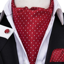 Load image into Gallery viewer, Colorful Silk Ascot/Cravat Tie, Handkerchief & Cufflinks Set