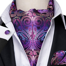 Load image into Gallery viewer, Colorful Silk Ascot/Cravat Tie, Handkerchief & Cufflinks Set