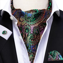 Load image into Gallery viewer, Colorful Silk Ascot/Cravat Tie, Handkerchief & Cufflinks Set