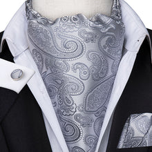 Load image into Gallery viewer, Colorful Silk Ascot/Cravat Tie, Handkerchief & Cufflinks Set