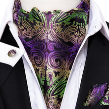 Load image into Gallery viewer, Colorful Silk Ascot/Cravat Tie, Handkerchief & Cufflinks Set
