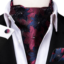 Load image into Gallery viewer, Colorful Silk Ascot/Cravat Tie, Handkerchief & Cufflinks Set