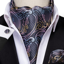 Load image into Gallery viewer, Colorful Silk Ascot/Cravat Tie, Handkerchief & Cufflinks Set