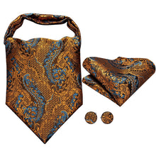 Load image into Gallery viewer, Colorful Silk Ascot/Cravat Tie, Handkerchief & Cufflinks Set