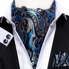 Load image into Gallery viewer, Colorful Silk Ascot/Cravat Tie, Handkerchief & Cufflinks Set